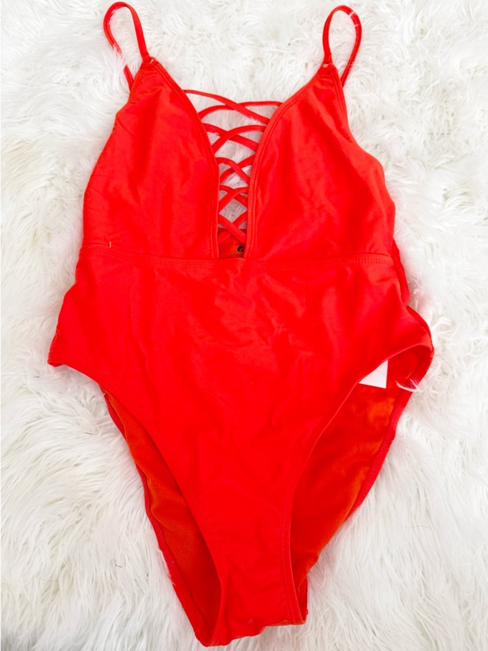 Crisscross V-Neck One-Piece Swimsuit - Red